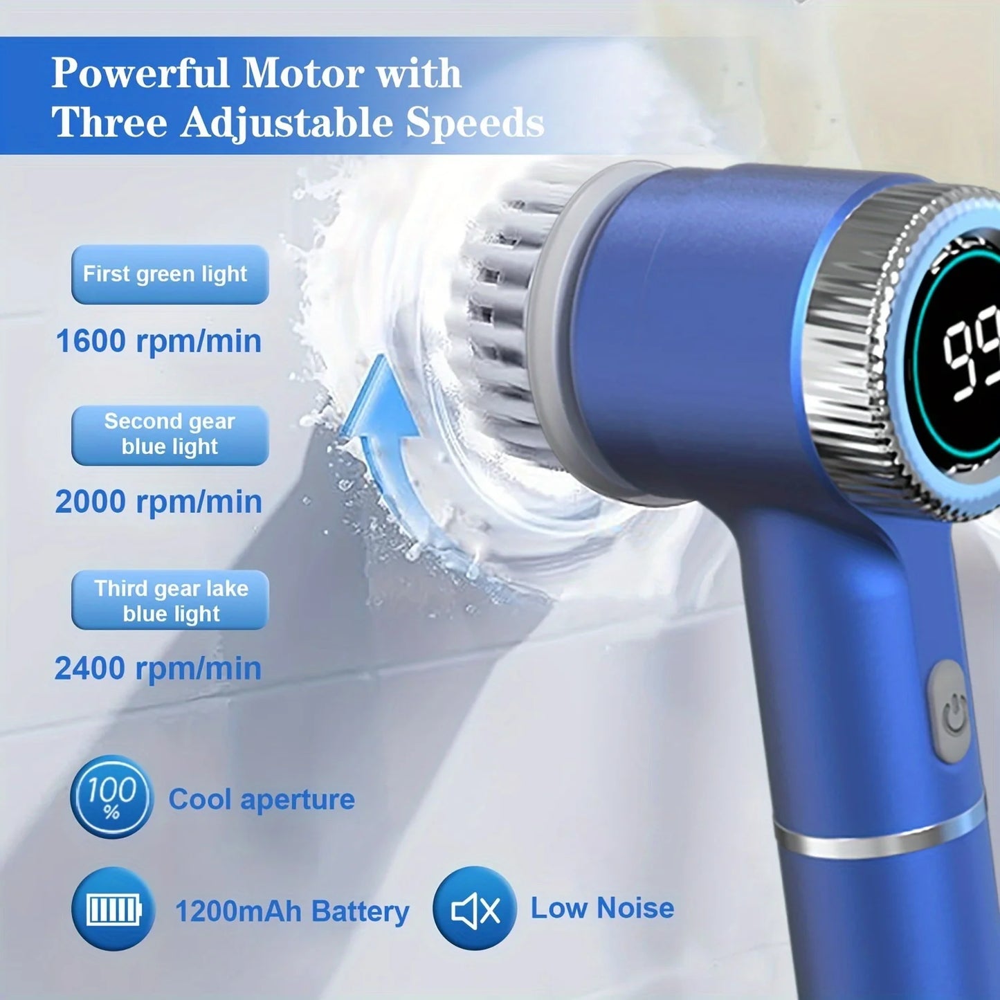 Electric Spin Scrubber – Cordless Kitchen & Bathroom Cleaning Brush with 5 Heads