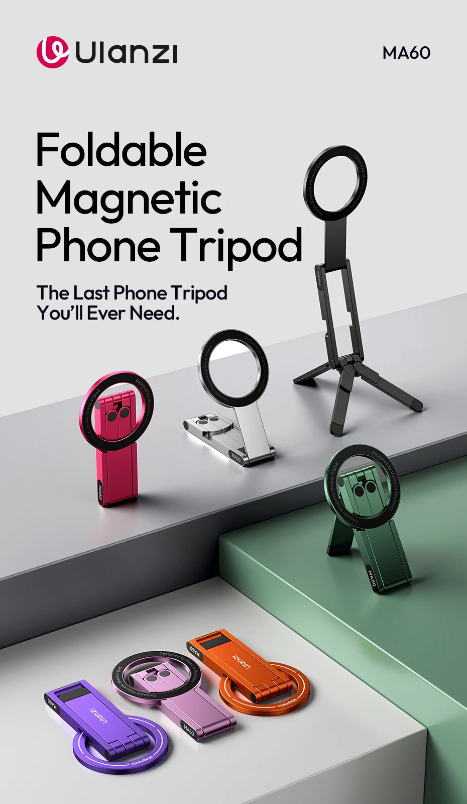 Foldable Magnetic Phone Tripod – Slim Stand for Vlogging & Livestream