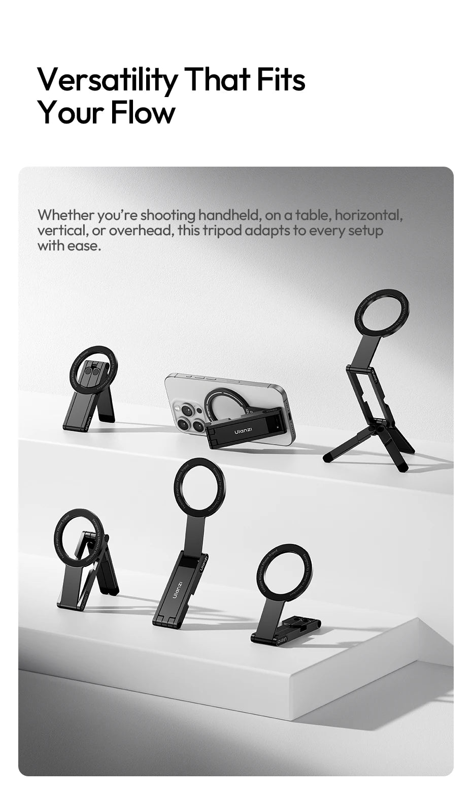 Foldable Magnetic Phone Tripod – Slim Stand for Vlogging & Livestream