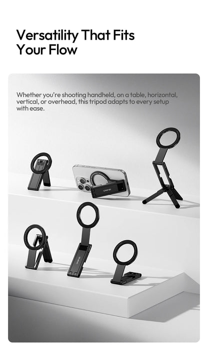 Foldable Magnetic Phone Tripod – Slim Stand for Vlogging & Livestream