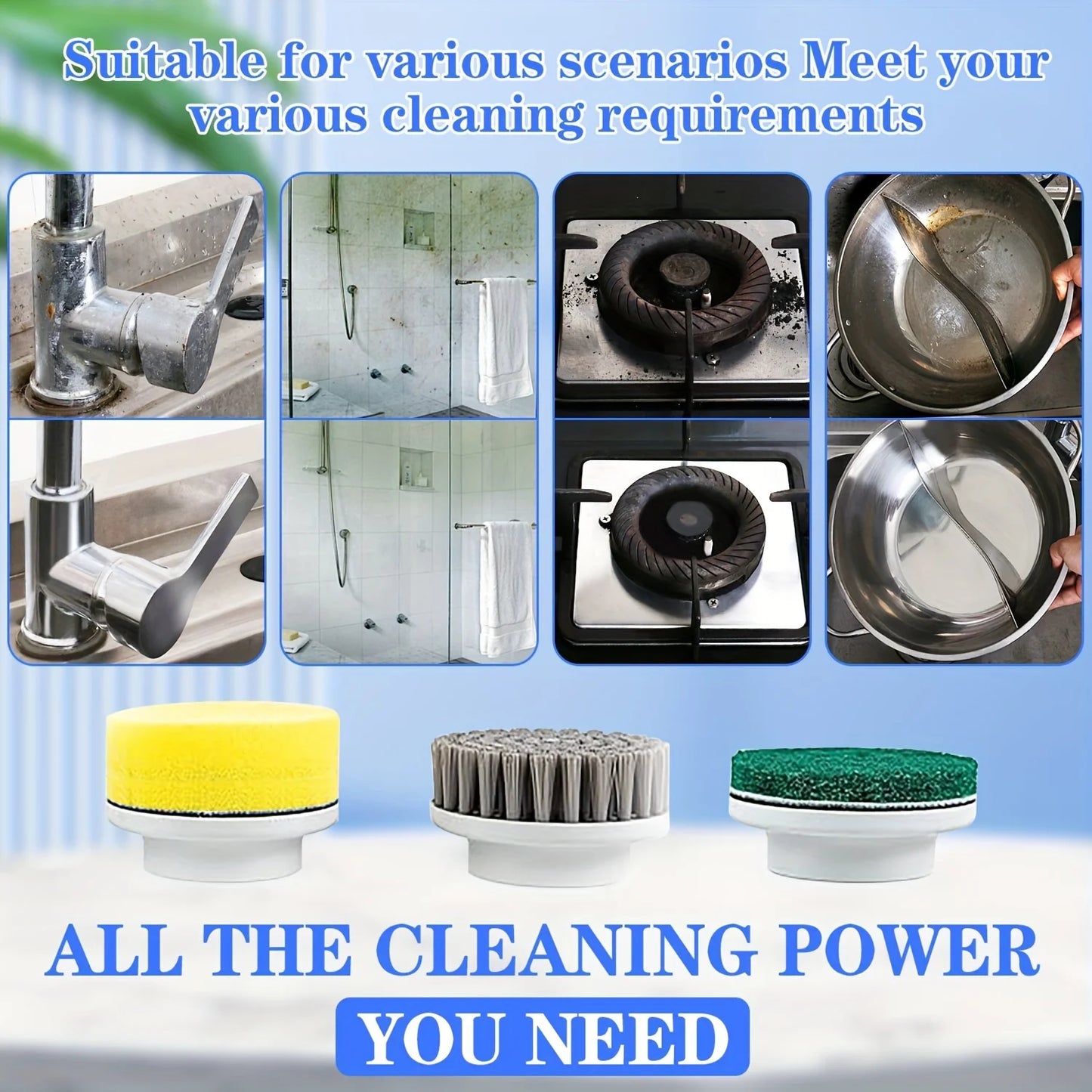 Electric Spin Scrubber – Cordless Kitchen & Bathroom Cleaning Brush with 5 Heads